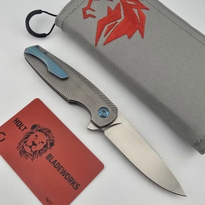 Holt Bladeworks Morpheus Folding Knife Burnished Feather Titanium M390 SN 330 - Image 1 of 4