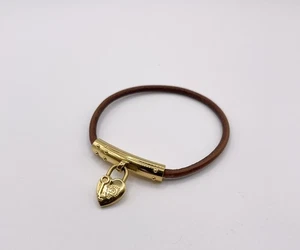HERMES (Hermès) Vivlideride Heart Lock Bracelet - Brown Leather x Gold - Picture 1 of 13