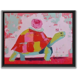Colorful Turtle Wall Art Decor, Whimsical Animal Canvas Painting for Kids Room - Picture 1 of 9