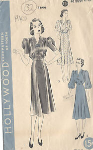 1940s Vintage Sewing Pattern DRESS B40" (132) 