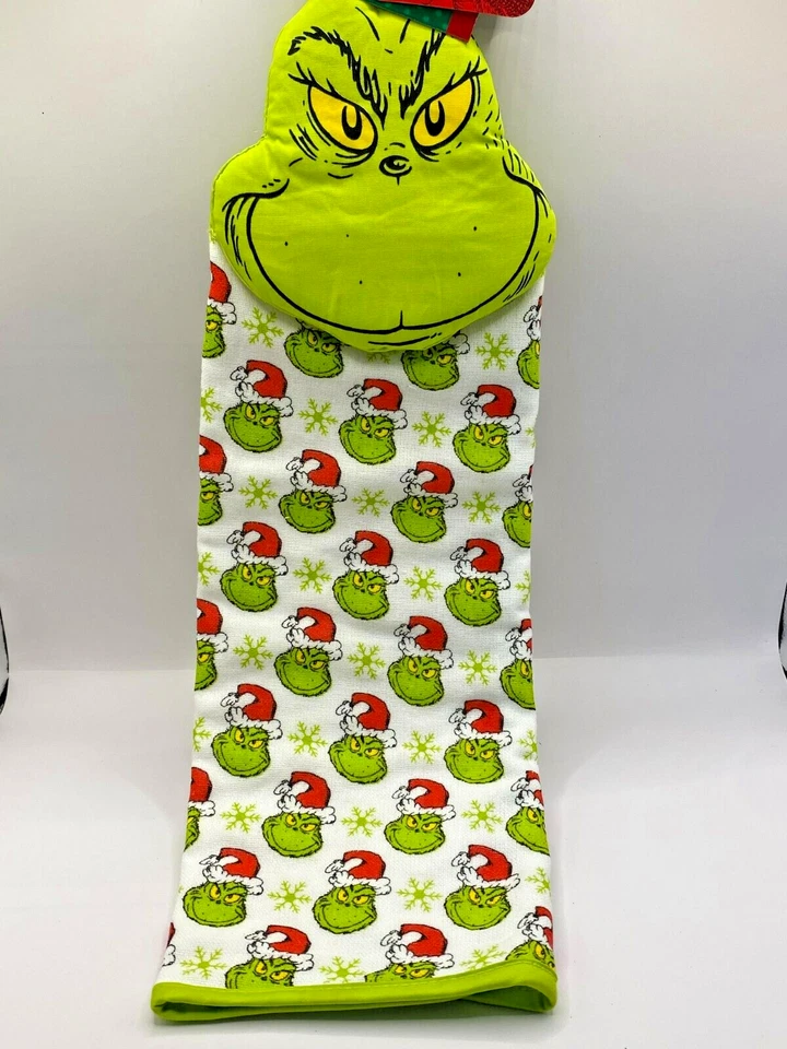 SLEIGH BELL BISTRO NEW GRINCH HANGING TEA KITCHEN DISH TOWEL FREE SHIP