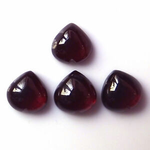 8X8 MM Carved Heart Cut Natural Pyrope Red Garnet Cabochon Gemstone 4 Pieces Lot
