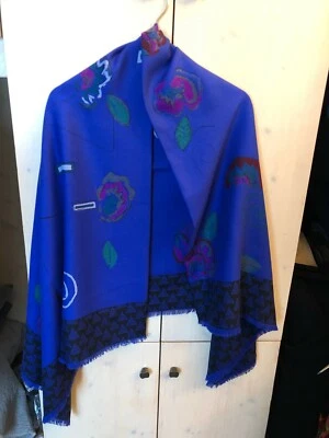 GIANNI VERSACE LUSSO SHAWL CHALE LANA SETA BLU PRINT ORIGINALE EXTRA LARGE XXL - Imagen 1 de 4