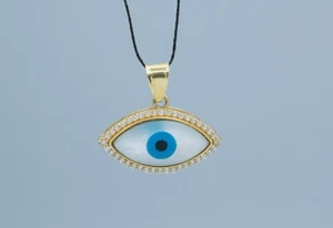 (MA5) 14k Yellow Gold Evil Eye Stone Pendant 1.9 Grams 3/4"x7/8" - Picture 1 of 6