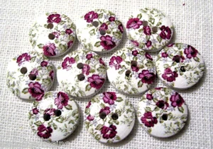15/109 - BOUTON BOIS ROND ** 15 mm ** Qté x6 ou x10 - FLEURS VIOLINE - Picture 1 of 1