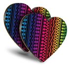 2x Heart MDF Coasters - Rainbow Tribal Navajo Aztec Ethnic  #12755