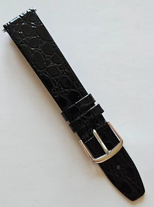 18mm - Black Glossy Leather Watch Band - (  Silver Buckle / Pins Included ) - Picture 1 of 3