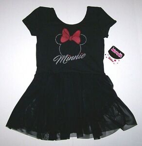 Disney Minnie Mouse Leotard Dress Sheer Skirt Ballet Black New Child Girl 5 6