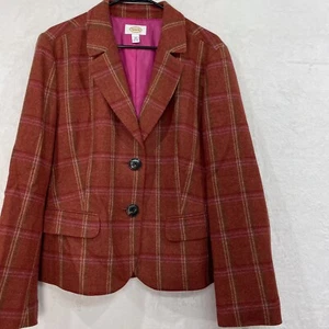 Talbots Plaid Wool Schoolboy Blazer Women 20 Peplum Orange Jacket Lined NEW - Picture 1 of 13