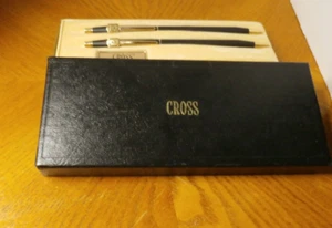 Vintage Cross Classic Black Ballpoint Pen & Pencil Set in Box w Instructions - Imagen 1 de 5