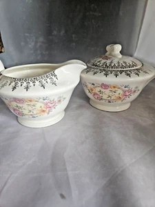 Vintage Edwin Knowles Royal Knowlton Cream & Sugar/Lid 22k Trim UNUSED MINT - Picture 1 of 9