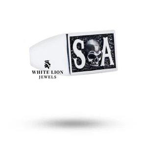 Sons Of Anarchy Teschio Gotico Motociclista Rider 925 Argento Sterling Uomo Ring - Foto 1 di 7