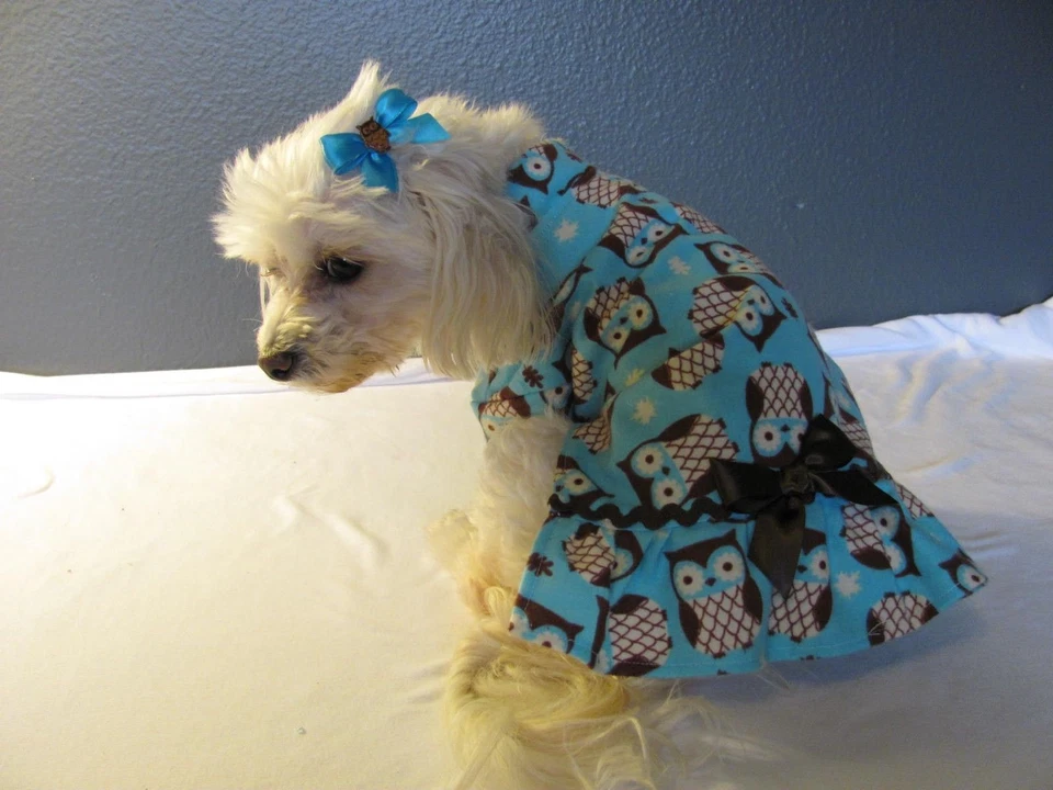LLDOGCLOTHES Turquoise Owl Nightgown Pajamas PJ's Dog Puppy Pet Apparel Clothes XXXS - Large