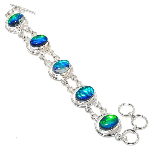 VALENTINO Bracciale gioiello tripletta opale pietra preziosa fatto a mano argento sterling 925 misura 7 8"