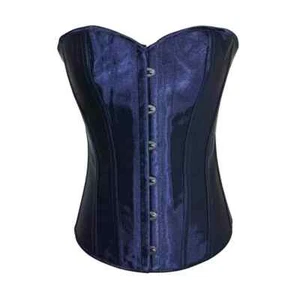 Womens sapphire blue Satin Sexy Strong Boned Plus SIze Lace up Corset (4XL) - Picture 1 of 5