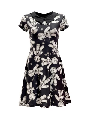 Gothic Voodoo Doll Needles Print Collar Dress Rockabilly Alternative - Image 1 of 2