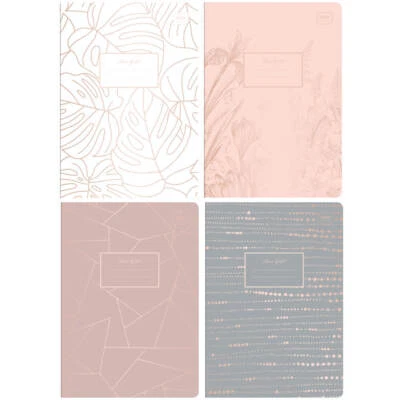 4 X Heft A5, 60 Blätter, kariert mit Randlinien,INTERDRUK METALLISIERT