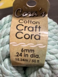 CORA'S BRAIDING CO PEPPERELL COTTON CRAFT CORD 6MM 50 FT Mint Green - Picture 1 of 3