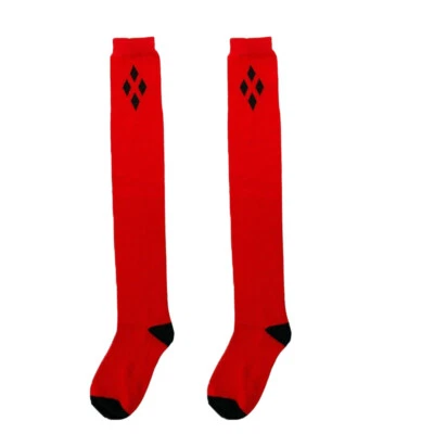 Moda Para Mujer Algodón Sobre la Rodilla Calcetines Negro Rojo Diamante Cuadros Medias Foto 1 de 4