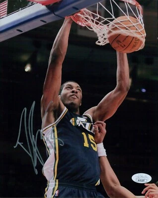 Foto mate firmada por Derrick Favors Utah Jazz 8x10 autenticada por JSA Foto 1 de 2