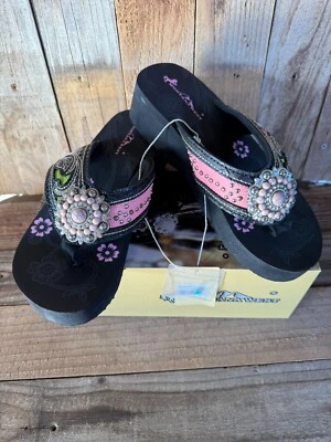 Chanclas Montana West negras rosa y lima bling talla 8 / ¡¡muy cómodas!! **NUEVO CON ETIQUETAS** CAJA Foto 1 de 4