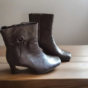 ❤️Jemma Brown Leather Medium Heel Ankle Boots Size 8.5 / 39.5 As New - Picture 1 of 12