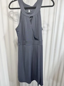 Neu mit Etikett Banana Republic stahlgrau Empire Faux Halstuch Schlüsselloch Fit & Flare Größe 10 - Bild 1 von 7