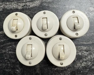 5 x Vintage Crabtree Bakelite Round White Light Switches 1 Way C1500 - Ref Pk2 - Picture 1 of 3