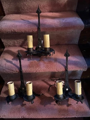 3 Apliques de Hierro Fundido Doble Brazo Estilo Gótico Era Artes y Oficios Recuperados, Envío Gratis Foto 1 de 4