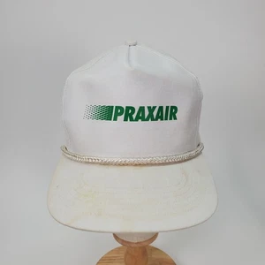 Praxair Vintage White Green Writing Trucker Hat Cap Snap Back Rope - Picture 1 of 8