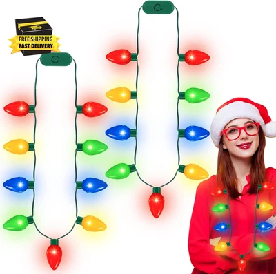 2 Pack Christmas Light Necklace, Colorful Christmas Accessories, 9 LED Bulbs Lig - Image 1 of 4
