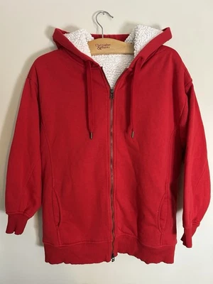 Sudadera para mujer Old Navy Sherpa Line con capucha y cremallera roja XS Foto 1 de 4