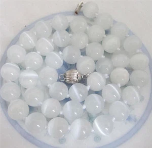10mm White Mexican Opal Round Beads Gems Necklace 18" JN955 - Picture 1 of 6