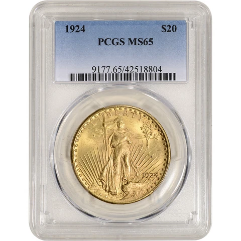 1924 US Gold $20 Saint-Gaudens Double Eagle - PCGS MS65 Cover