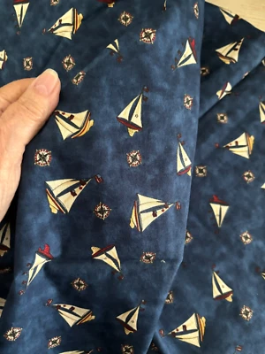 1.4YD Vtg 43X52' MODA Deb Strain CAPE INDEPENDENCE SAIL BOATS Quilt Fabric Blue - Image 1 of 4