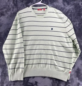 Izod Sweater Men's XXL Green Black Stripe Pullover Casual Crewneck Preppy Cotton - Picture 1 of 8