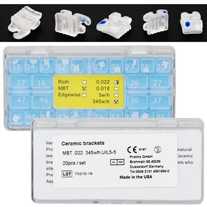 Staffe ortodontiche dentali 20/40 staffe in ceramica 0,022 MBT 345 base gancio 3 fessure - Foto 1 di 13