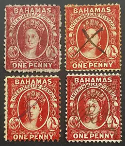 Bahamas, Selection of 4 Used Queen Victoria One Penny Red Stamps - Picture 1 of 2