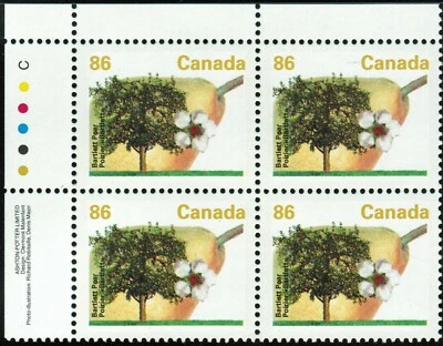 Canada sc#1372 Fruit Trees : Bartlett Pear, UL A-P Imprint Block, Mint-NH - Image 1 of 4