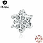 Bisaer Women Authentic S925 Sterling Silver Shiny Snowflakes Charm Fit Bracelets