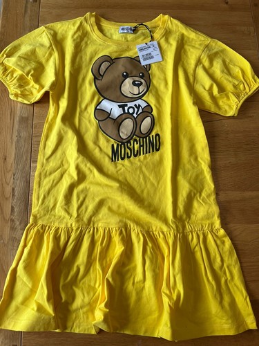 RRP£154 Moschino Giocattolo Orso Bambina Vestito Giallo Età 12