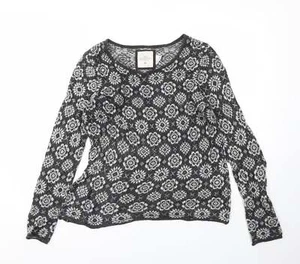 H&M Womens Grey Crew Neck Floral Polyester Blend Jumper Size M - Picture 1 of 12