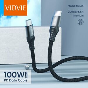 VIDVIE USB-C to USB-C Type-C Male Cable Cord Fast Charger Charging Data Sync 7ft