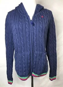 Lilly Pulitzer Cable Knit Hooded Sweater Full Zip Blue Jacket Size Small - Picture 1 of 11