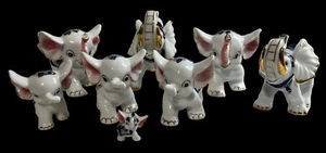 Vintage Porzellan Lucky Elephant Kofferraum rosa Ohren Gold & Kobaltblau Borte - Bild 1 von 24