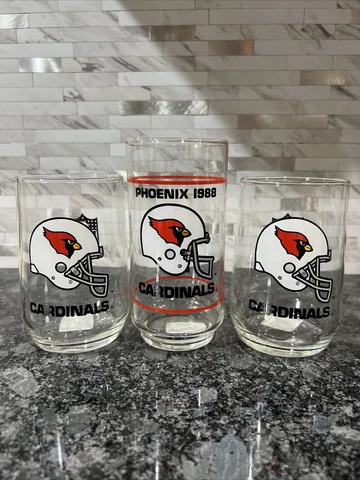 VINTAGE NFL Arizona Cardinals football logo glass And 2 Glasses NFL 1988 Mobil Cover