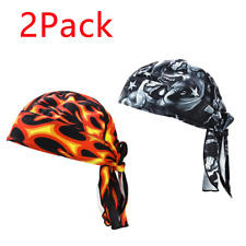 2PCS Printed Cycling Hat Dew Rag Helmet Liner Skull Cap Beanie Pirate Head Wrap