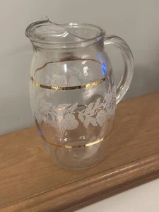 Bartlett Collins Eislippe Getränk Krug, klar, Goldbänder, mattierte Kirschen & Birnen - Bild 1 von 6