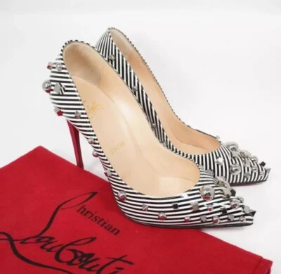 Zapatos de salón Aimanta 100 mm de charol a rayas Christian Louboutin punta Foto 1 de 4