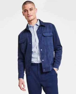 NWT Alfani Navy Blue Stretch Faux Suede Casual Regular Fit Chore Jacket Sz XL - Picture 1 of 3